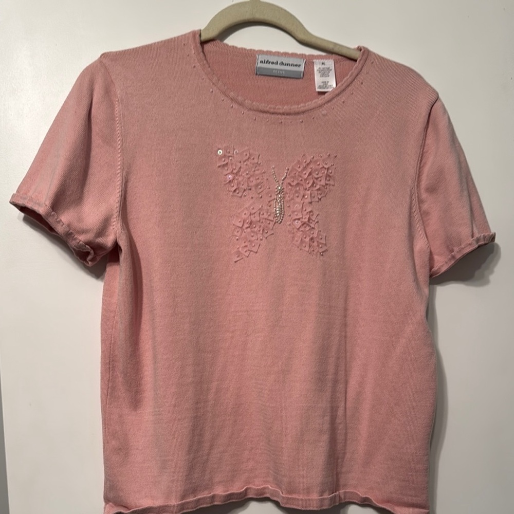 Pink Butterfly Embellished T-Shirt